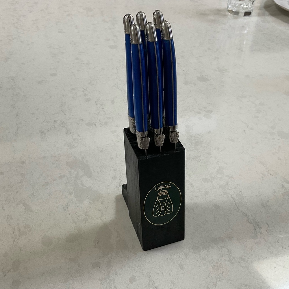Laguiole Blue Steak Knife Set with Black Block